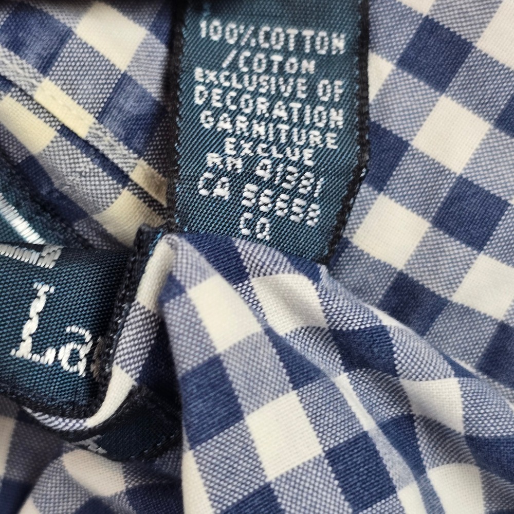Polo Ralph Lauren Men Gingham Shirt Navy Blue White Custom Fit 15.5 34/35 Cotton - Picture 8 of 9